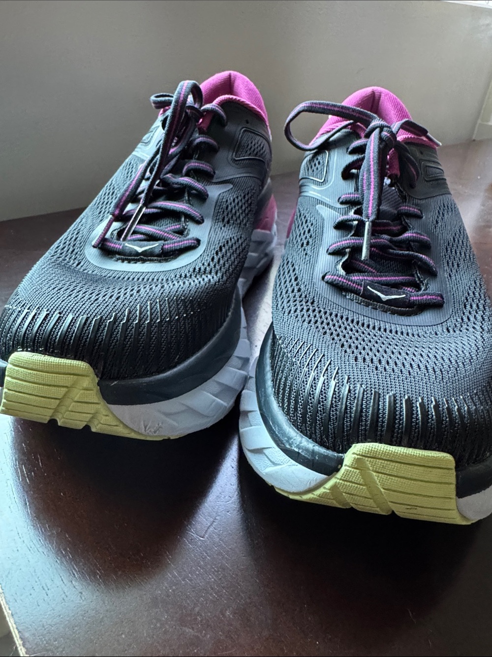 Hoka Women's Bondi 7 Black with Pink & White Cushioned Running Walking Shoes - Picture 3 of 10